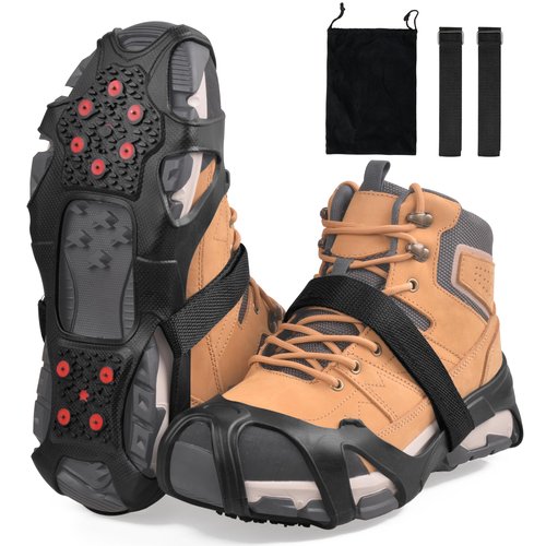 Ice Cleats for Shoes and Boots Tungsten Crampons Anti Slip Shoes Grippers with Reflective Heel,Ice Snow Walk Traction Cleats Overshoe Stretch Footwear for Men Women (Medium(5-7 Men/6.5-8.5 Women))