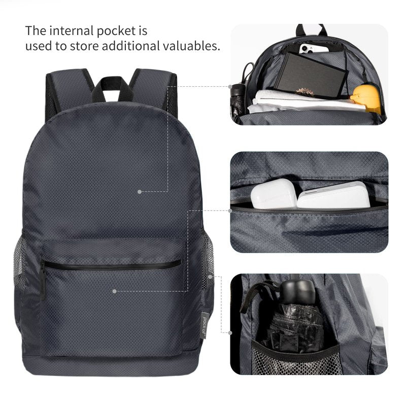 pack all 20L Lightweight Packable Backpack, Water Resistant Foldable Backpack, Travel Hiking Daypack with Waterproof Zippers (Navy Blue)
