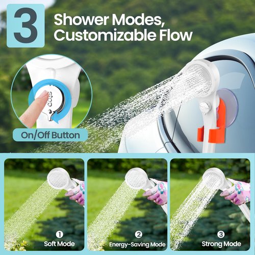 Barong Yekhna Portable Camping Shower with 7800mAh Battery - 3 Spray Modes, IPX7 Waterproof & Powerful Suction for Indoor, Camping, Beach Travel, RV Life, Pet Bathing, Gardening