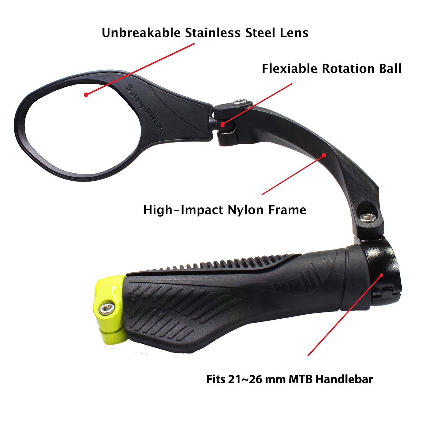 Hafny Handlebar Bike Mirror, Stainless Steel Lens, Bicycle Mirror, Safety Reflector, E-bike Mirror, Cycling Mirror, HF-MR081