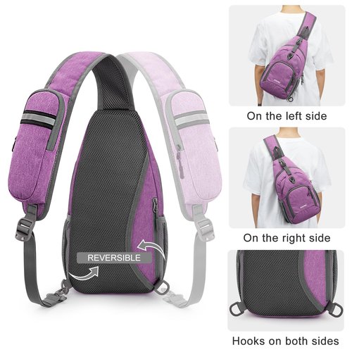 G4Free Sling Bag Backpack Chest Shoulder Bag Anti Theft Crossbody Gym Daypack with Earphone Hole for Outdoor Cycling Travel Hiking Men Women, Light Purple