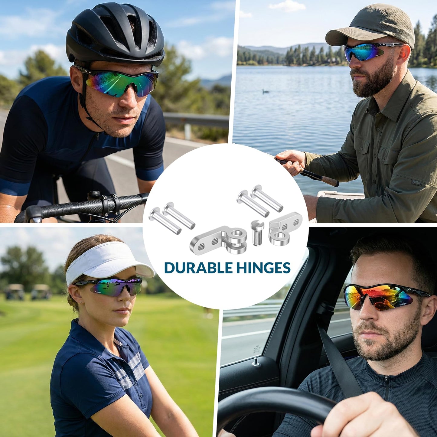 GoLight Polarized Wraparound Sports Sunglasses for Men & Women – UV400 Protection, Anti-Glare TAC Lens, Lightweight Frame with Metal Hinges – Ideal for Running, Driving, Cycling & Outdoor Sports