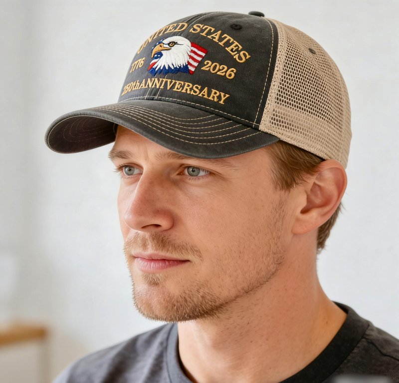 Okbycuyck 250 Anniversary USA Hat,Embroidered American Trucker Hat 250th Anniversary Hat Mesh-Back Cap for Men Women