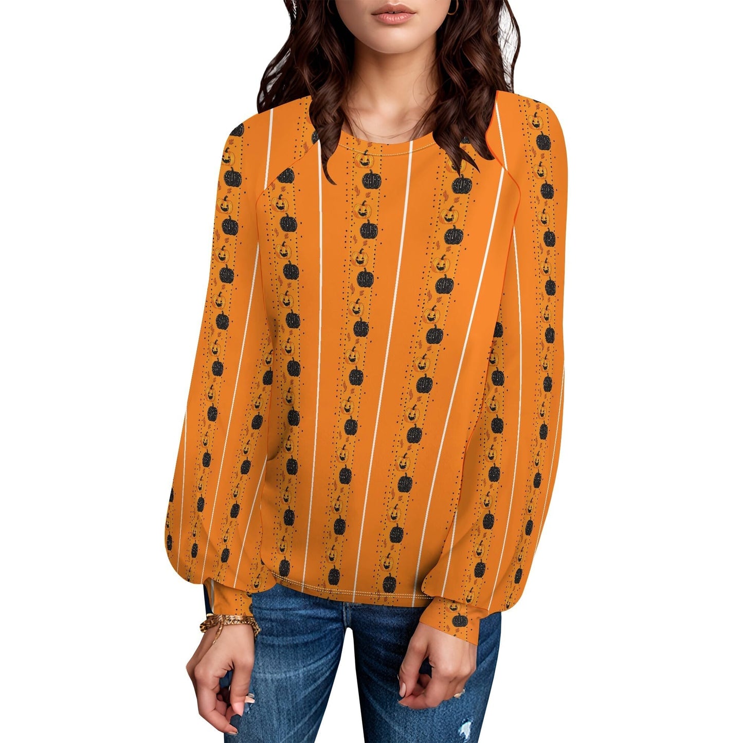domirica Halloween Sweatshirt Women Funny Ghost Pumpkins Graphic Sweatshirt Long Sleeve Crew Neck Pullover Lightweight Fall For Women Festival Clothes 2025,S Orange