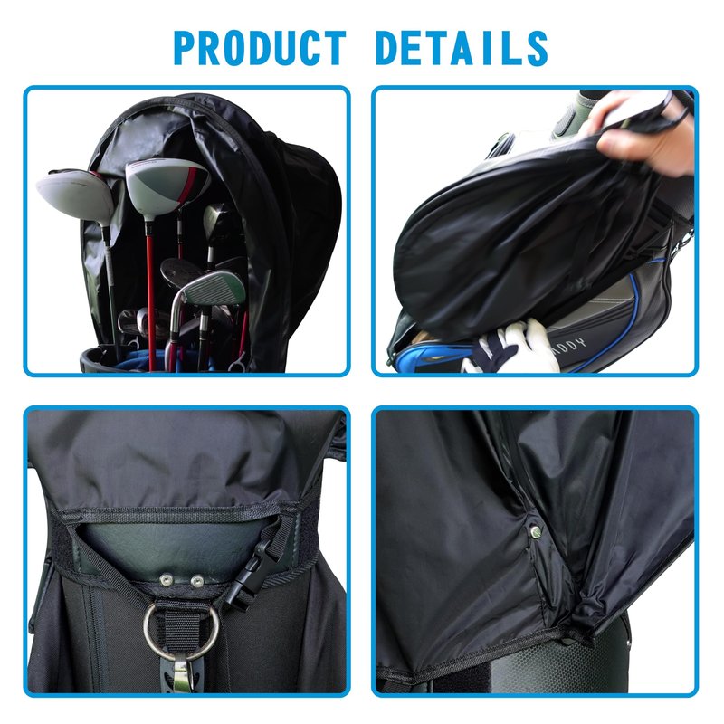 Golf Bag Rain Cover – Lightweight 250g Waterproof & UV-Resistant Hood with Flexible Frame, Fits Stand & Cart Bags, No-Zip Quick-On Design – 1680D Oxford