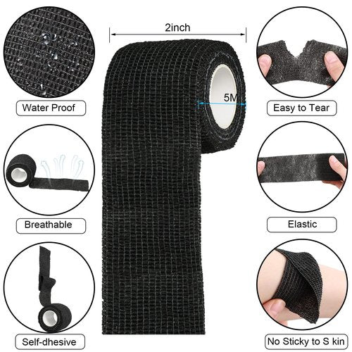 Treela 96 Pack Self Adhesive Bandage Wrap 2 Inch x 5 Yard Self Adherent Cohesive Bandages Elastic Athletic Sports Tape Breathable Wound Tape for Stretch Athletic Wrist Ankle(Black)