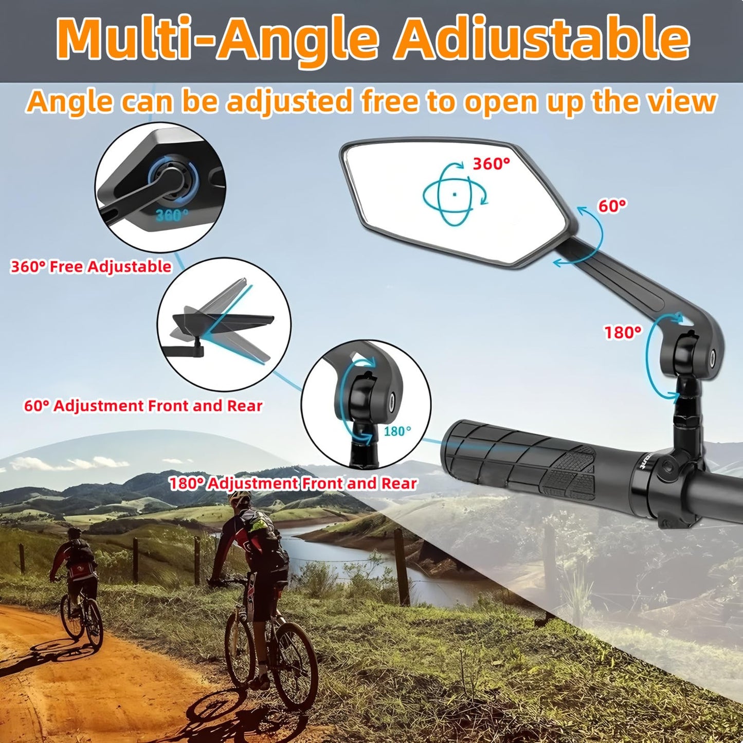 Bike Mirrors,2 Pack-Ebike Mirror,360° Adjustable and Rotatable Handlebar Mirrors,Scratch Resistant Glass Lens, Mountai Bikes,Scooter, E-bikes,Road Bikes,Bicycle Universal Fit Accessories