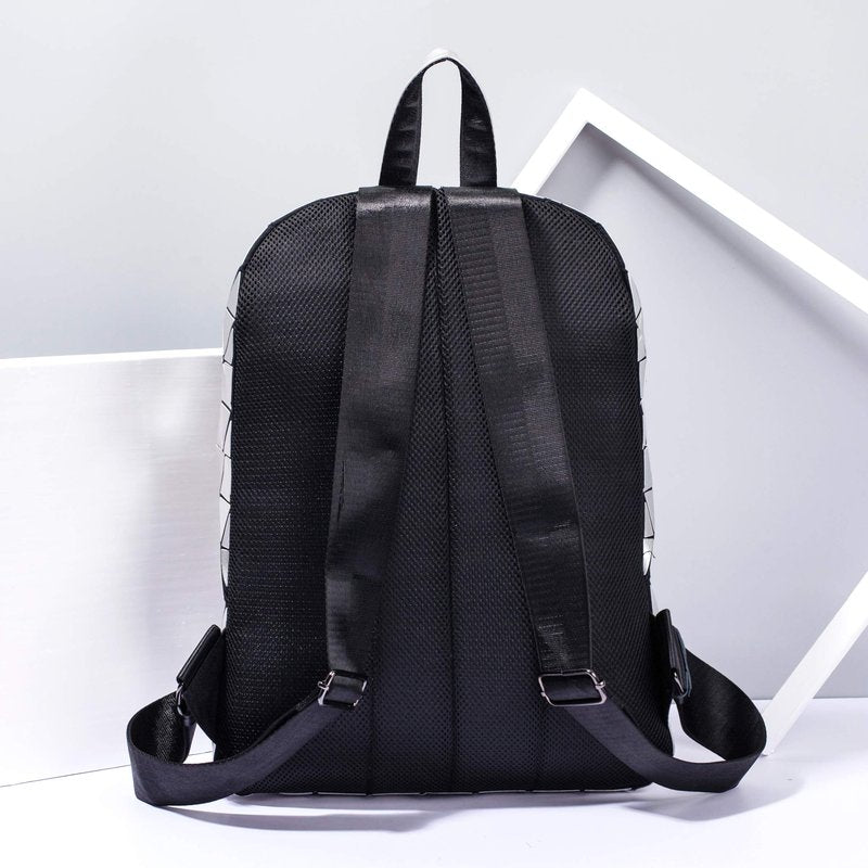 LorranTree Geometric Backpack Luminous Backpacks Holographic Reflective Bag Lumikay Bags Irredescent Rucksack Rainbow Silver One_Size