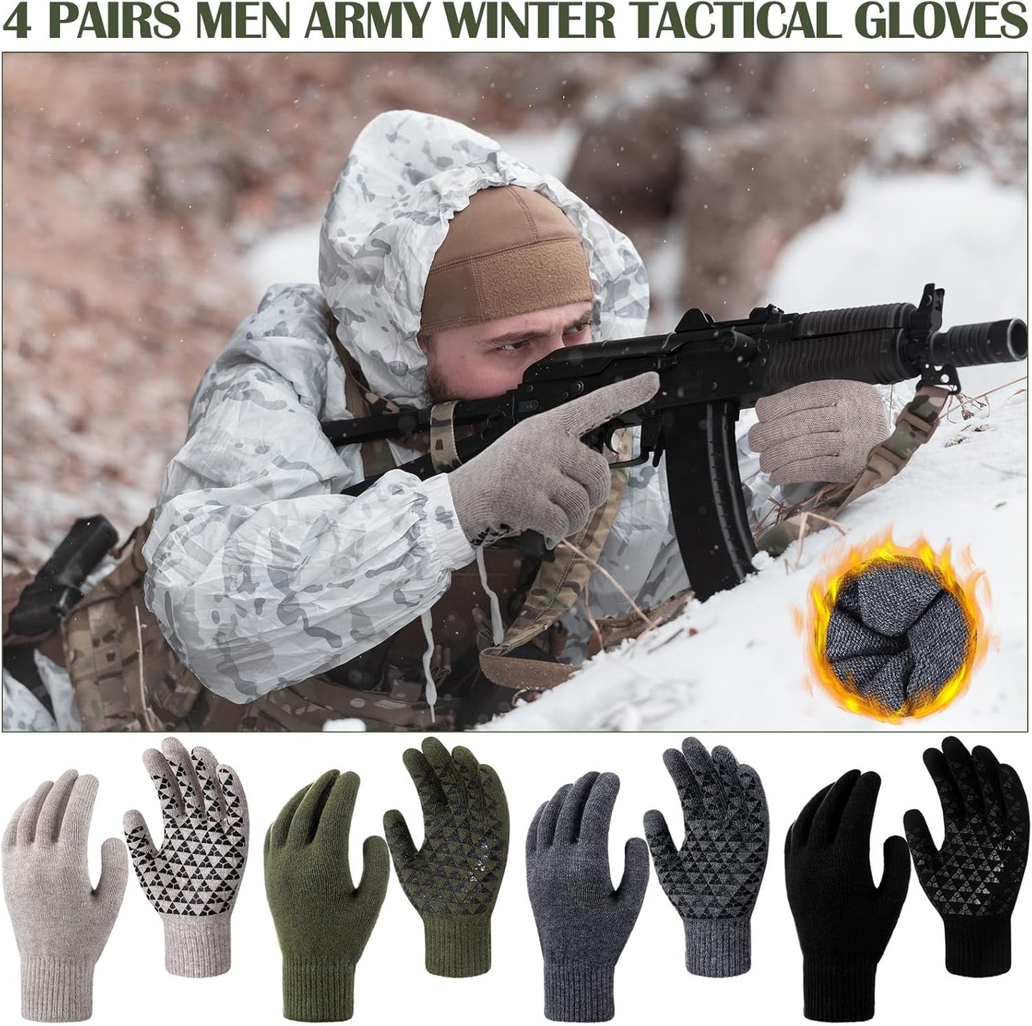 Regine Switzerland Men's Wool Gloves - Non-Slip Grip for Cold Weather | 4 Pairs for Tactical Skiing & Hunting