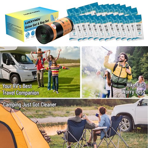 25 Portable Toilet Bags with 25 Poo Gels, 8 Gallon Leak-Proof Camping Toilet Waste Bags – Absorbent Gel Value Pack for Portable Potty, RV, Hiking, Travel, Outdoor Use