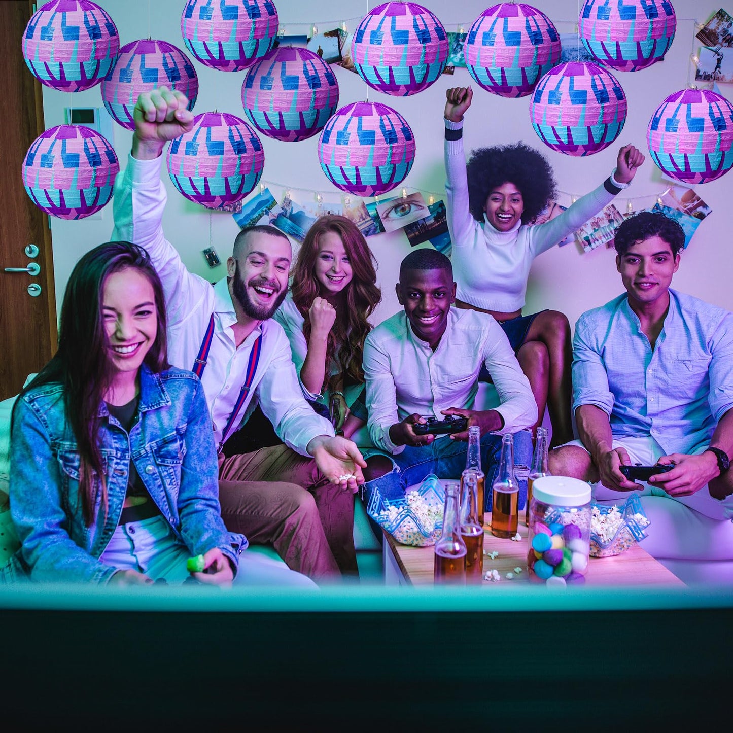 Leinuosen 12 Pcs Video Games Themed Paper Lanterns 8 Inch Llama Theme Party Paper Lanterns Purple Blue Piñata Gaming Hanging Decorations for Game Fans Birthday Baby Shower Party Supplies