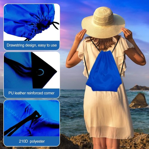 KUUQA Drawstring Backpack Bags - 20Pcs Bulk Set in Blue | Foldable Sport Gym Sacks for Travel & Shopping