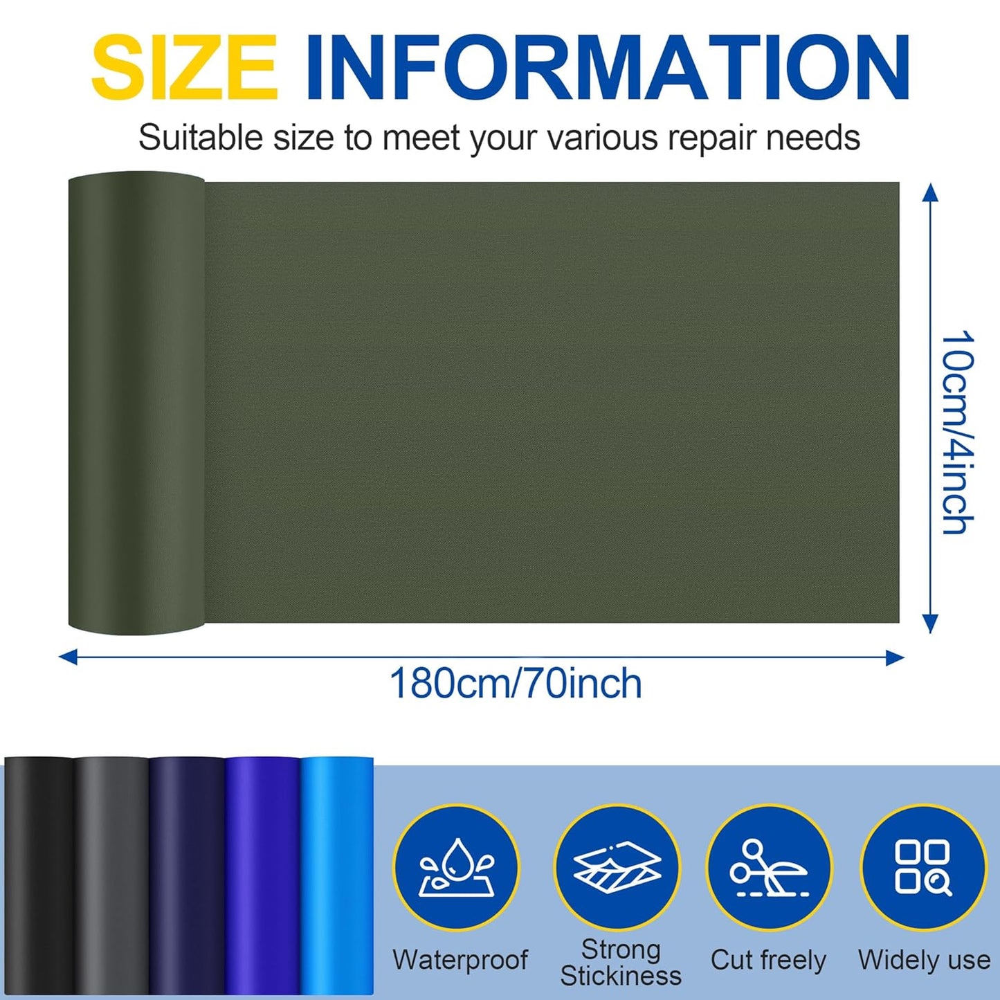 Skiennix Fabric Repair Tape - Waterproof Self-Adhesive Nylon Patch Kit for Jackets & Tents | 4x70 Inch Army Green