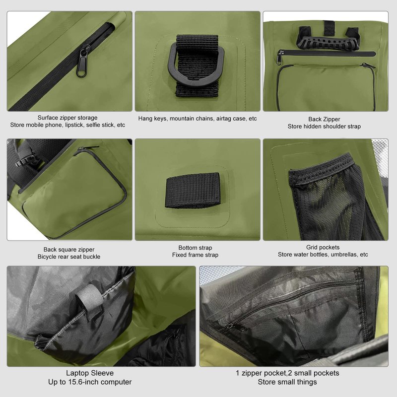 YEEGO DIRECT Bike Panniers, 29L Large Capacity Waterproof bike bags, Bike Rack Bag Bike Saddle Bags For Rear Rack Bicycles Commuter Backpack - Green (1 PCS)