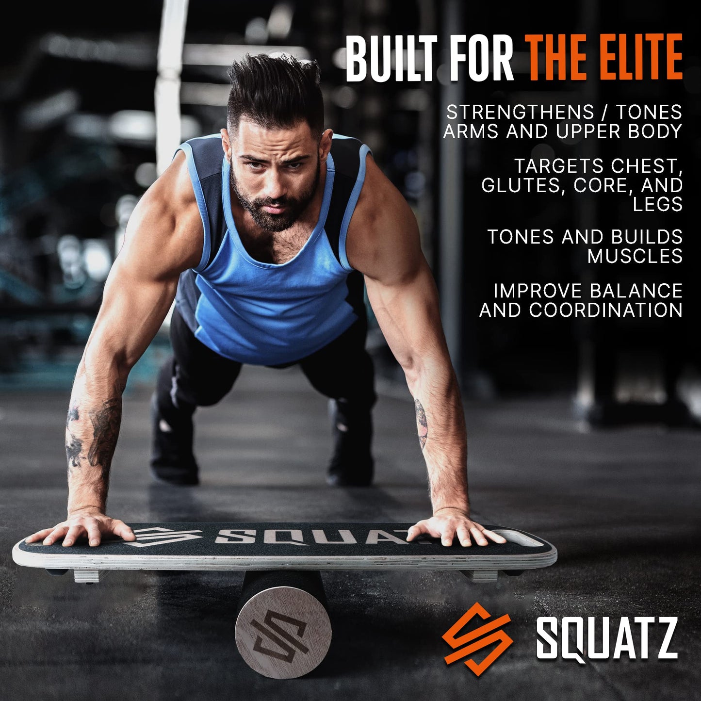 SQUATZ Wooden Balance Board, Standing Desk Anti Fatigue Mat Exercise Equipment with Ergonomic Design and Comfortable Non-Slip Surface, Wobble Board for Skateboard, Hockey, Snowboard, Black (SQDBB-1)