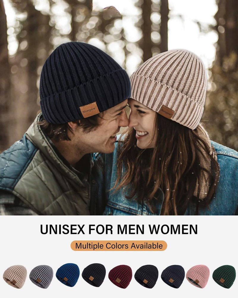 Nertpow Mens Beanie Hats 3 Pack, Winter Hats for Men Women Warm Thermal Fleece Lined, Thick Knit Fashion Skull Cap Cuffed Beanie for Guys (Color-07)