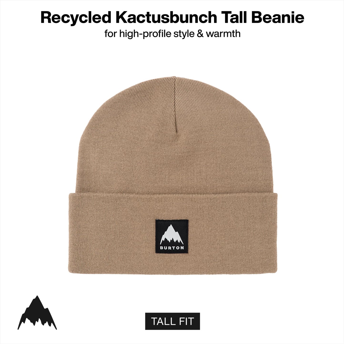 Burton Unisex Recycled Kactusbunch Tall Beanie – Warm Winter Knit Hat with Folded Cuff – Summit Taupe, One Size