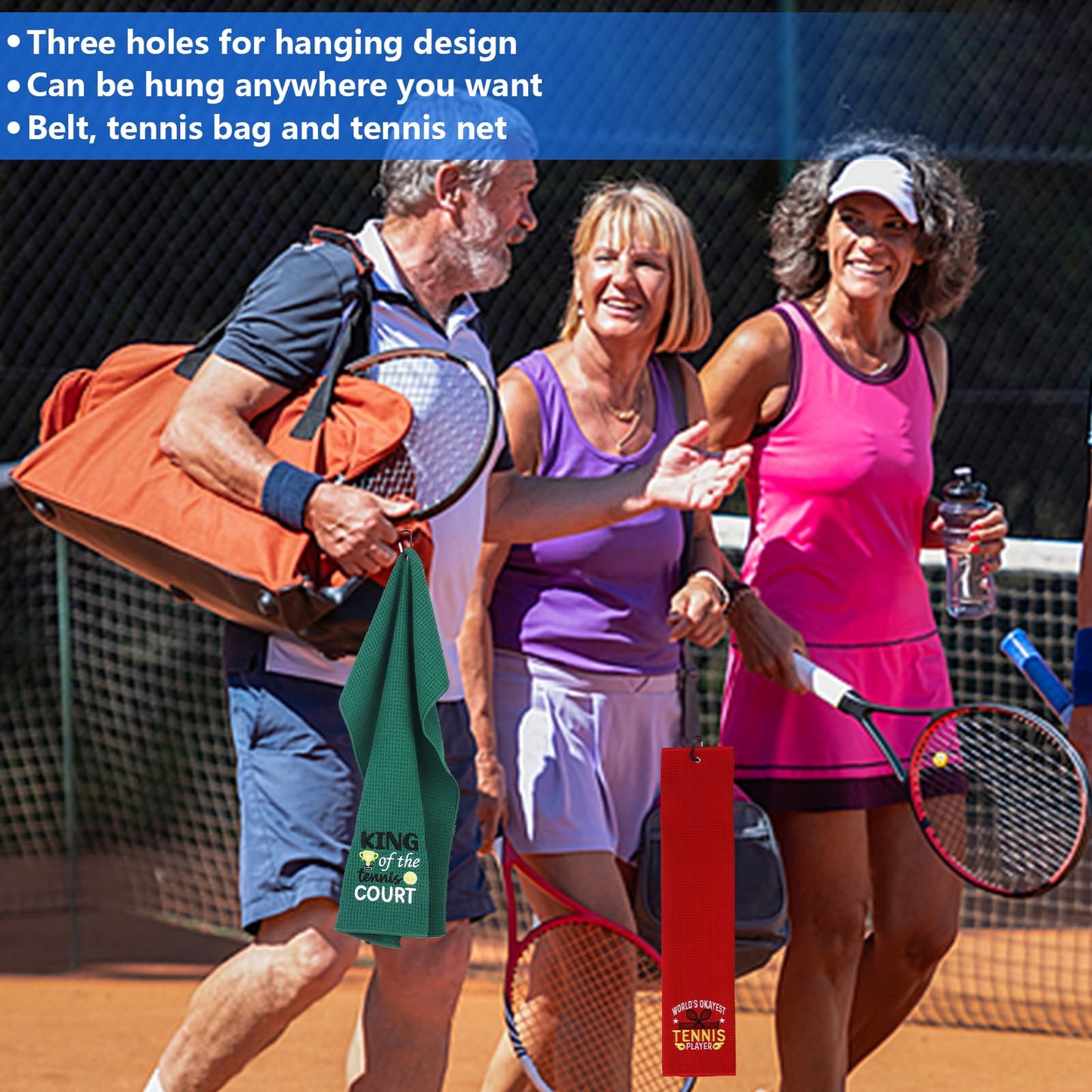 DAVAXI 6 Pcs Tennis Towel 16 x 24 Inch Funny Soft Embroidered Towels Hand Towel with Carabiner Clip Player Towels Tennis Gifts for Men Women Team Sports Court Accessories Gift