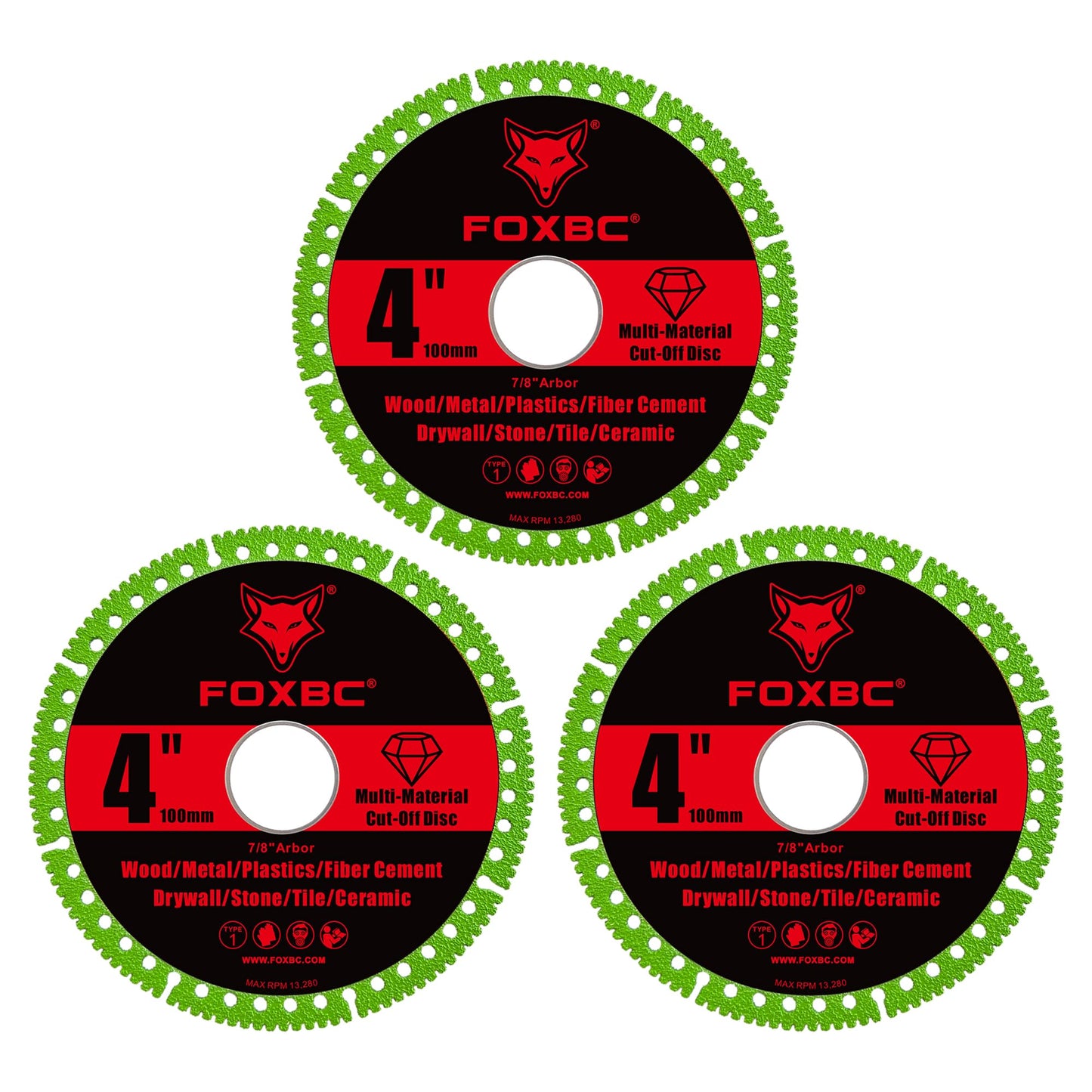 FOXBC 4 Inch Indestructible Multi-Material Cut Off Disc for Angle Grinders, 7/8" Arbor - 3 Pack