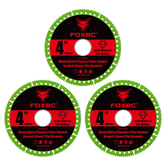 FOXBC 4 Inch Indestructible Multi-Material Cut Off Disc for Angle Grinders, 7/8" Arbor - 3 Pack