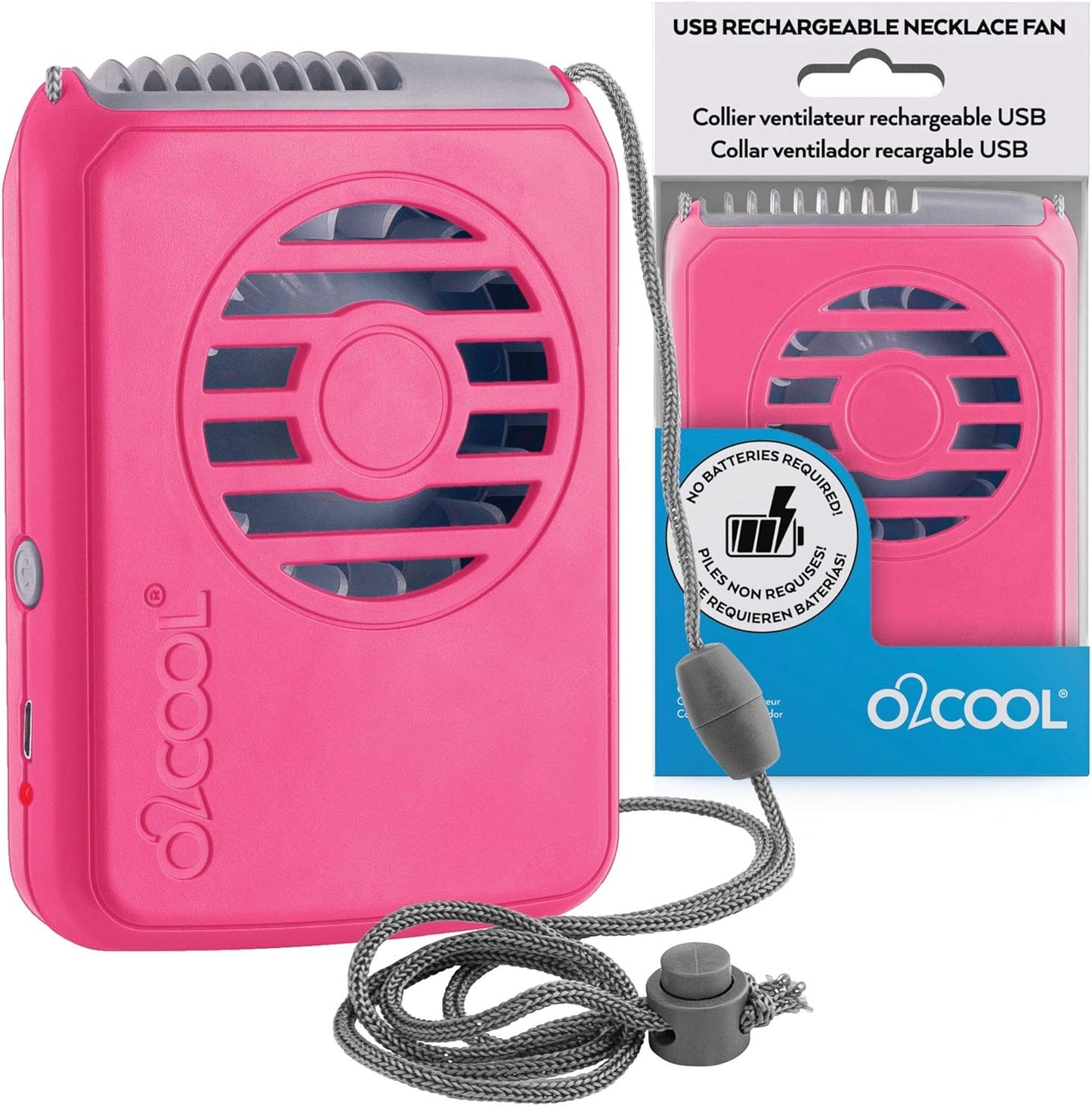 O2COOL Rechargeable Neck Cooling Fan - Portable & Lightweight | 2-Pack in Pink