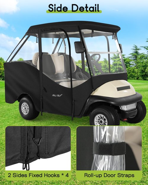 WEIMELL 4 Passenger Golf Cart Enclosure for Club Car Precedent Tempo Short Roof 2+2 57.5" Waterproof Windproof Driving Rain Cover 4-Seater with 4-Sided Clear Windows Roll-up Zipper Door Black