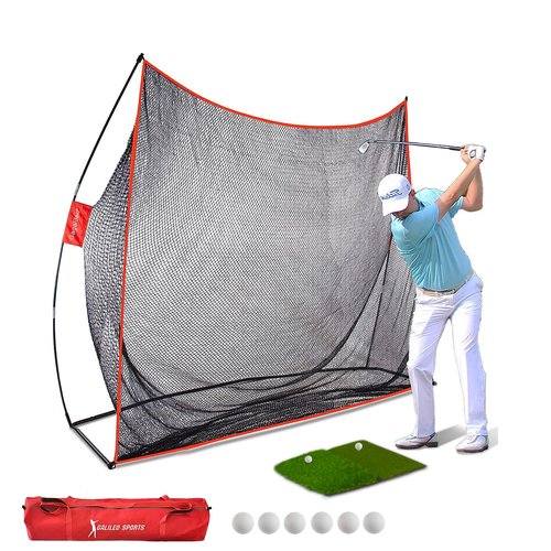 Gagalileo Golf Net Practice Hitting: 10x7ft Outdoor/Indoor Training with Turf Mat/Real Balls/Tees & Hat Perfect for Backyard Garage Beginners