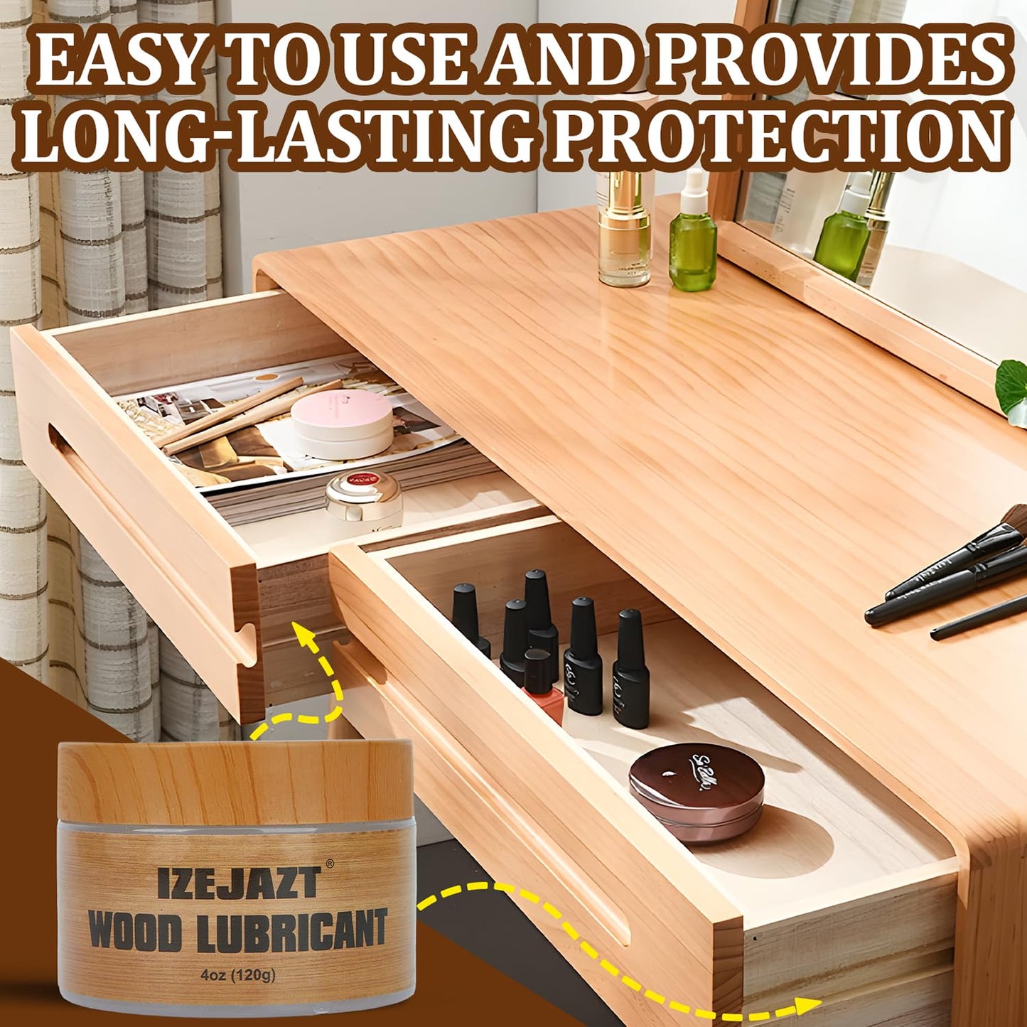 IZEJAZT Drawer Wax，Multi - Purpose Paste Wax and Lubricant for Wood Furniture, Doors and Drawers - Wood Wax, Door Hinge Lubricant, Wood Drawer Lubricant(4 Oz)