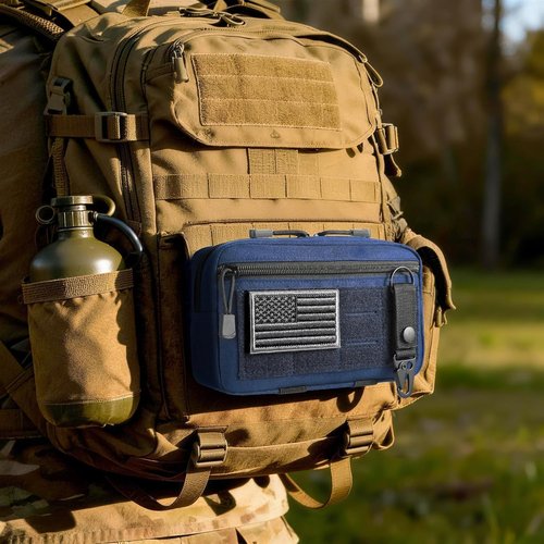 FRTKK Tactical Molle Admin Pouch - Utility Laser Cut EDC Tool Bag with US Flag Patch | Horizontal Design