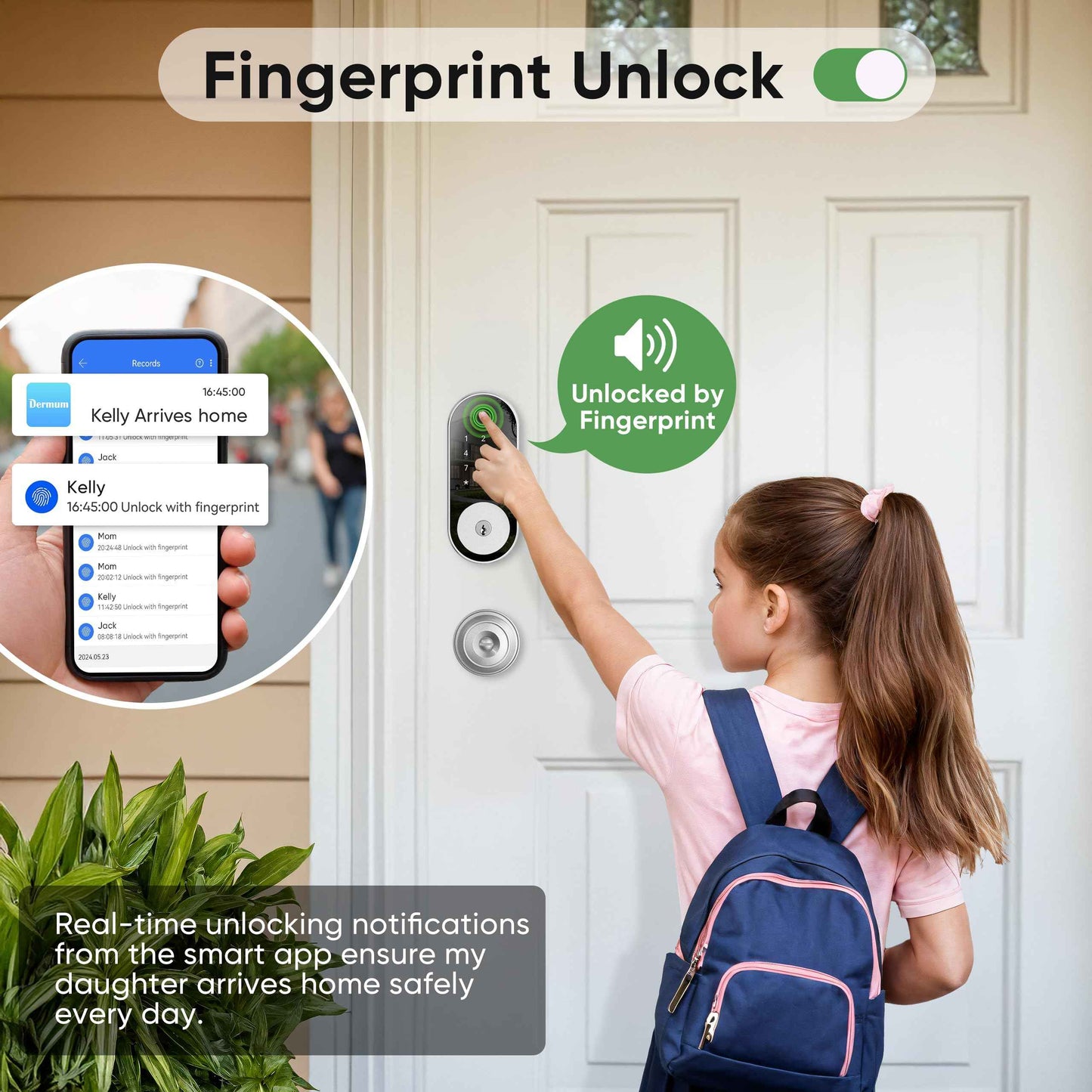 Smart Door-Lock Keyless-Entry Keypad Deadbolt: Dermum Electronic/Electric Door Lock with Code, App Control Digital Biometric Fingerprint Lock for Front, Interior, Exterior & Bedroom Doors (Silver)