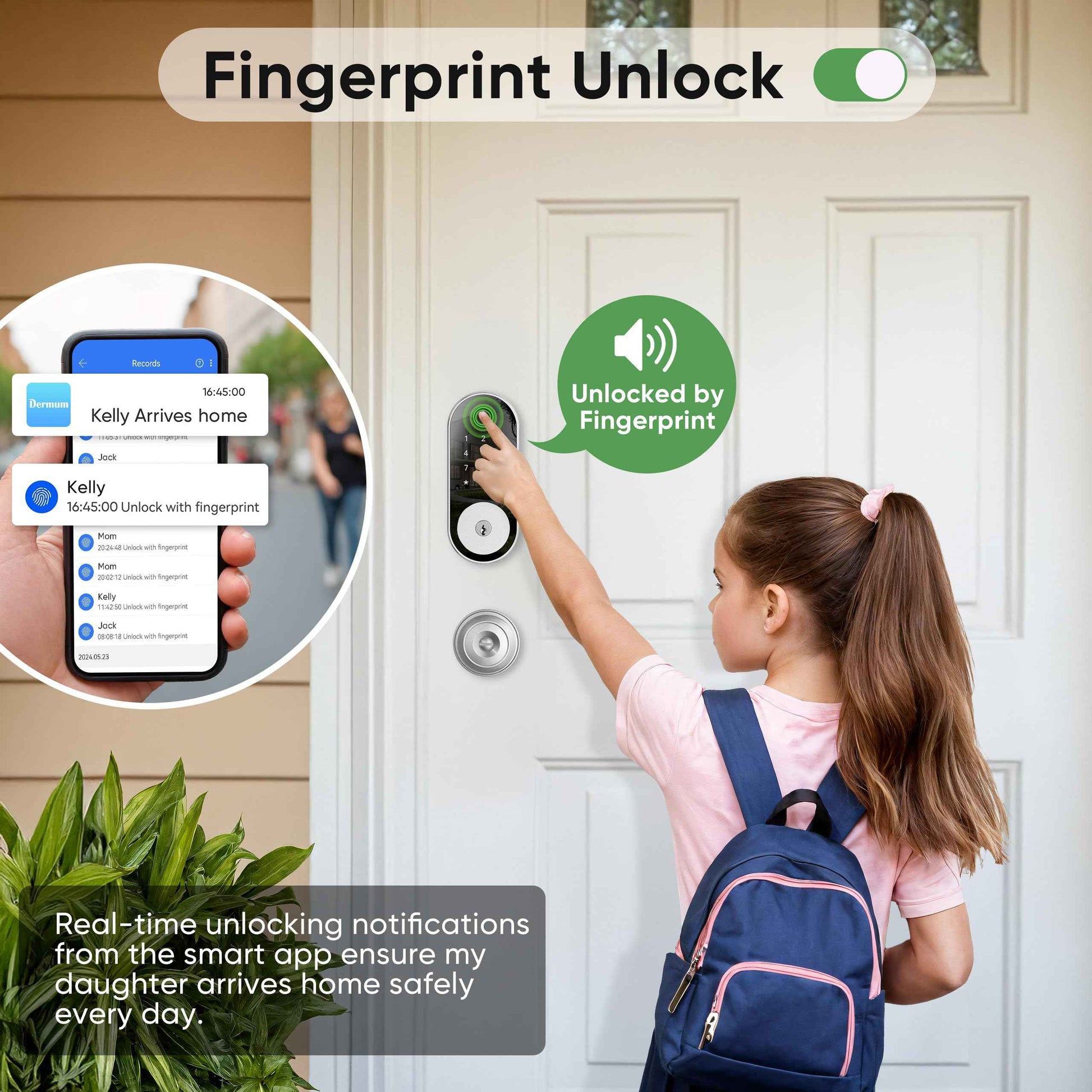 Smart Door-Lock Keyless-Entry Keypad Deadbolt: Dermum Electronic/Electric Door Lock with Code, App Control Digital Biometric Fingerprint Lock for Front, Interior, Exterior & Bedroom Doors (Silver)