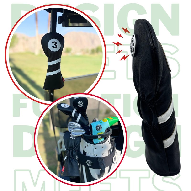 Madson Golf Cart Magnet Headcovers 3 Pack Set, Club Head Covers for Driver, Fairway Wood, Hybrid Golf Clubs, with Rubber Magnet for Secure Positioning & Quick Access, Magnetic Golf (Navy and White)