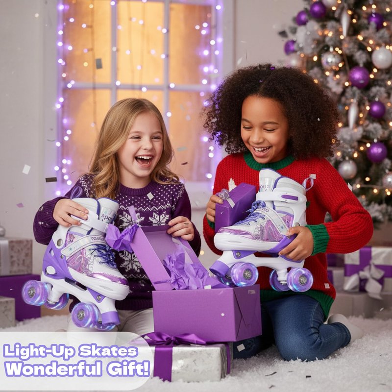 TOMSHOO Kids Roller Skates for Girls Boys 4 Sizes Adjustable Skates for Toddlers Beginner Teens with Light up Wheels Age 3-5 5-8 6-12 Children Gift for Indoor Outdoor (Purple, Medium)