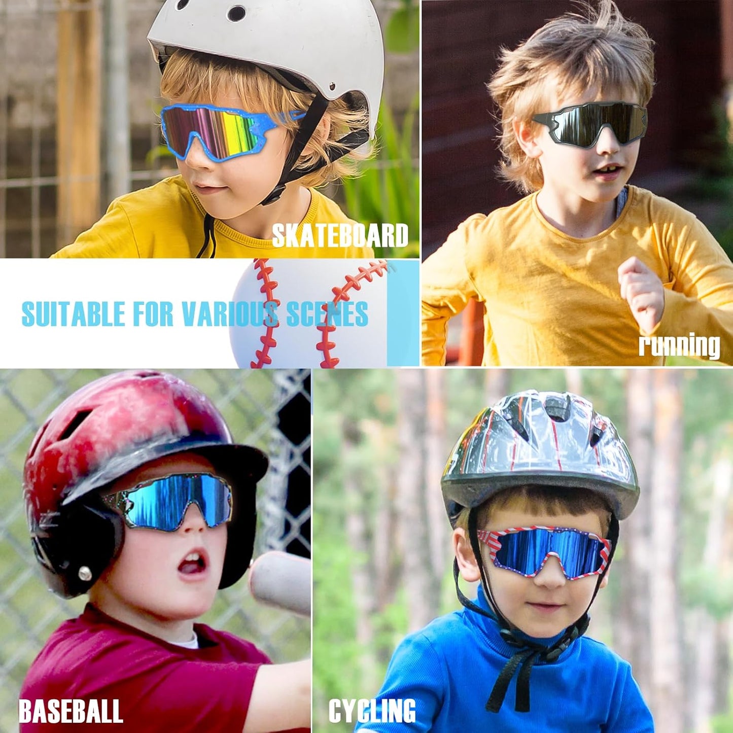 Skiennix Kids Sunglasses - Youth Baseball Glasses with UV Protection for Ages 6-14