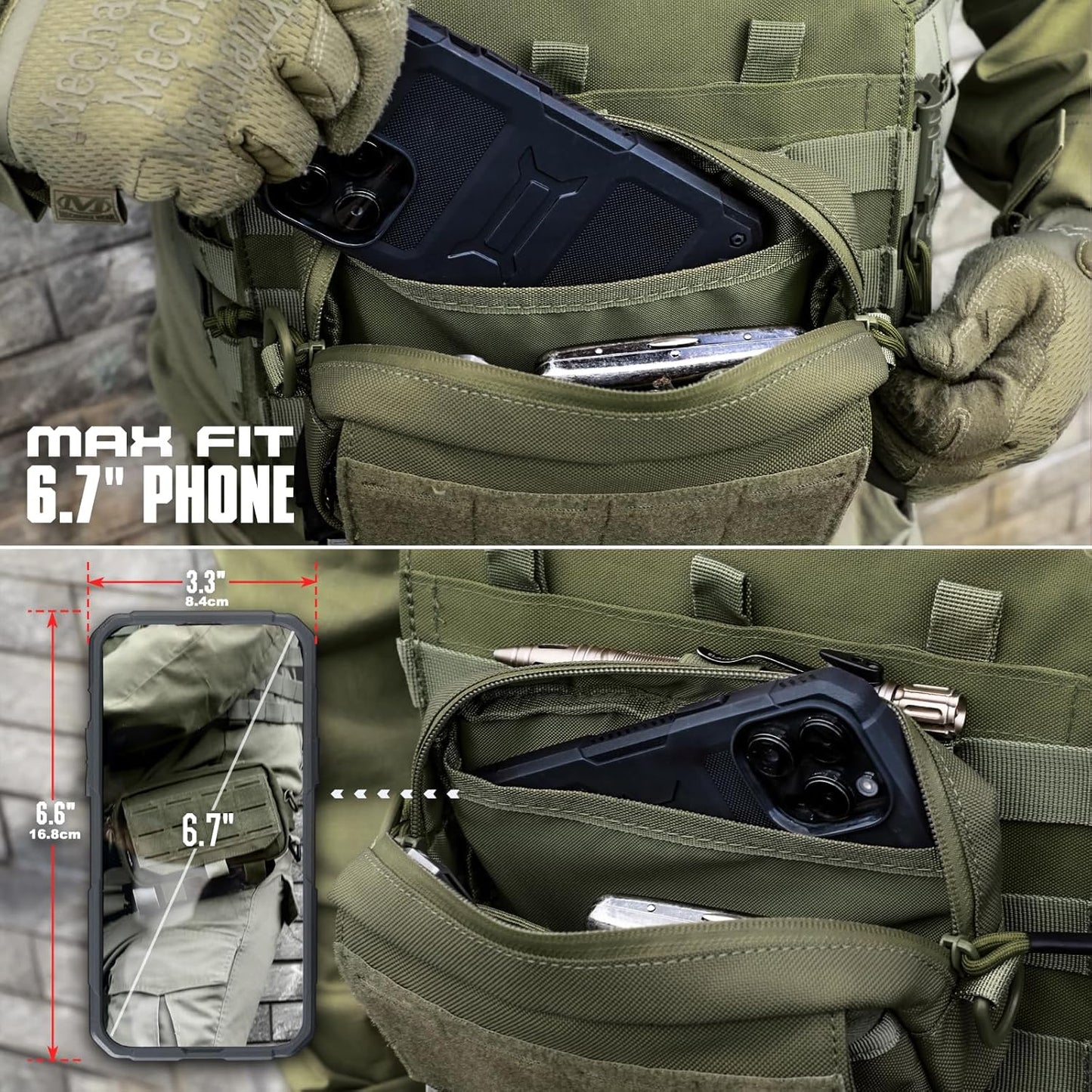 WYNEX Tactical Molle Admin Pouch - Utility EDC Bag with Laser Cut Design & American Flag | Versatile Size