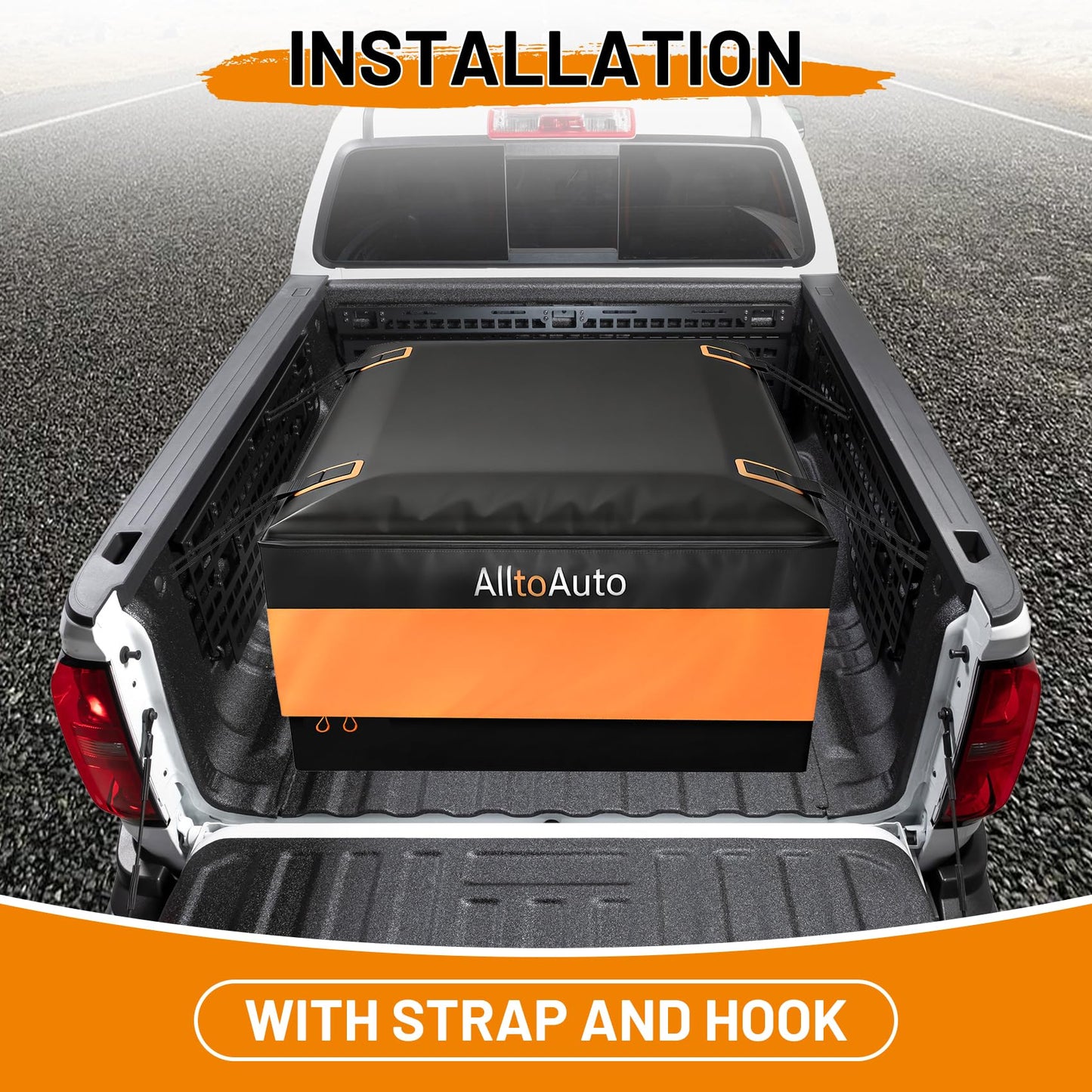 [High Visibility] Waterproof Truck Bed Bag with Orange Safety Trim, 26 CuFt Heavy Duty Cargo Carrier for Pickup Truck, Weatherproof Storage Bag for Camping & Road Trips