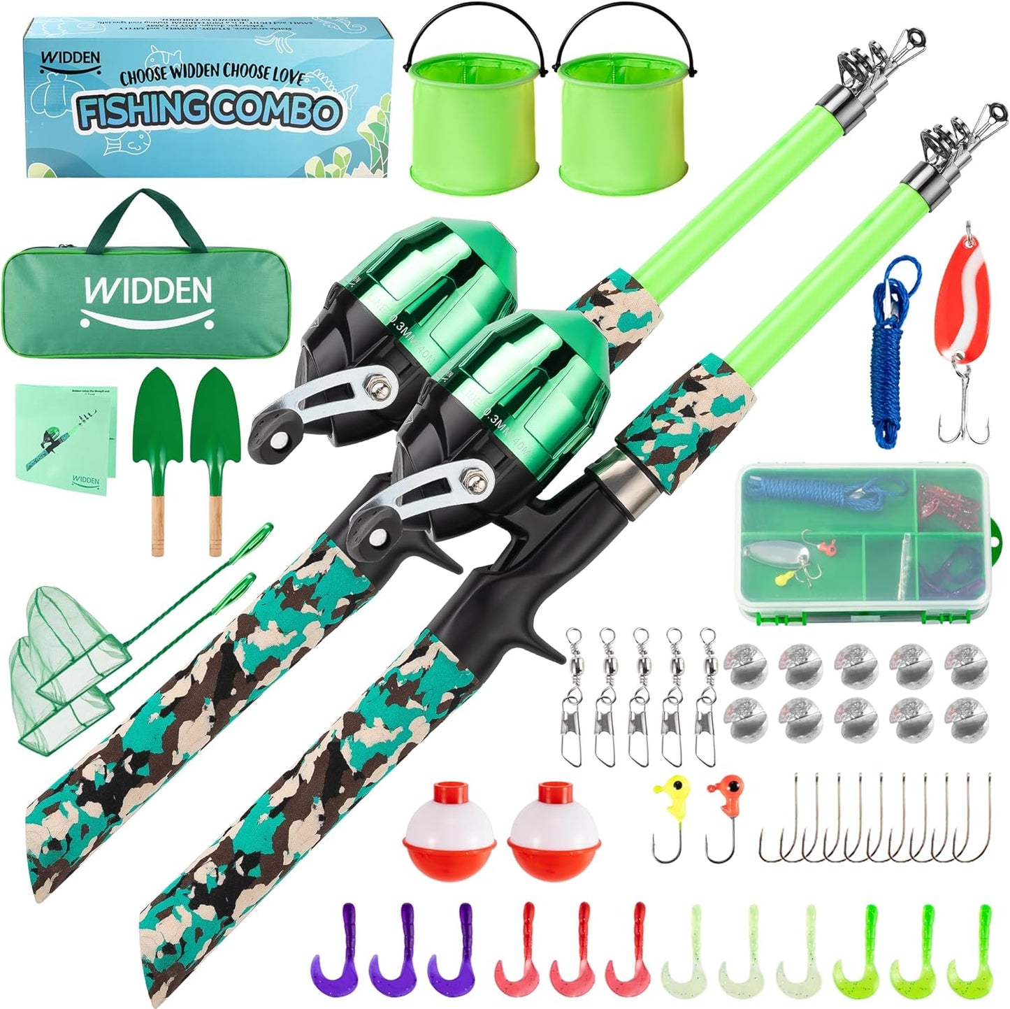 WIDDEN Kids Fishing Pole, Portable Telescopic Kids Fishing Poles for Boys and Girls, Fishing Rod and Reel Combo Kit with Tackle Box, and Fishing Net, Best Fishing Pole for Toddler Youth
