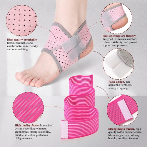Junkin 2 Pairs Kid's Ankle Support Brace Elastic Ankle Compression Sleeve Neoprene Wraps Adjustable Sports Foot Brace Protector Breathable Calf Ligament Compression Bandage(Pink)