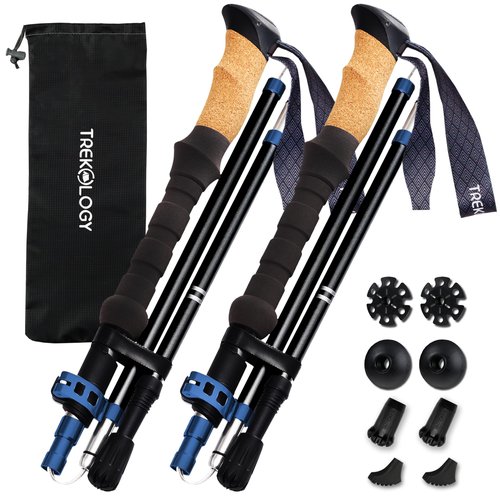 TREKOLOGY Trek-Z Cork Grip Trekking Poles – Lightweight Folding Hiking Poles, Adjustable Height, Compact Travel Design, Aircraft-Grade Aluminum Walking Sticks for Men & Women