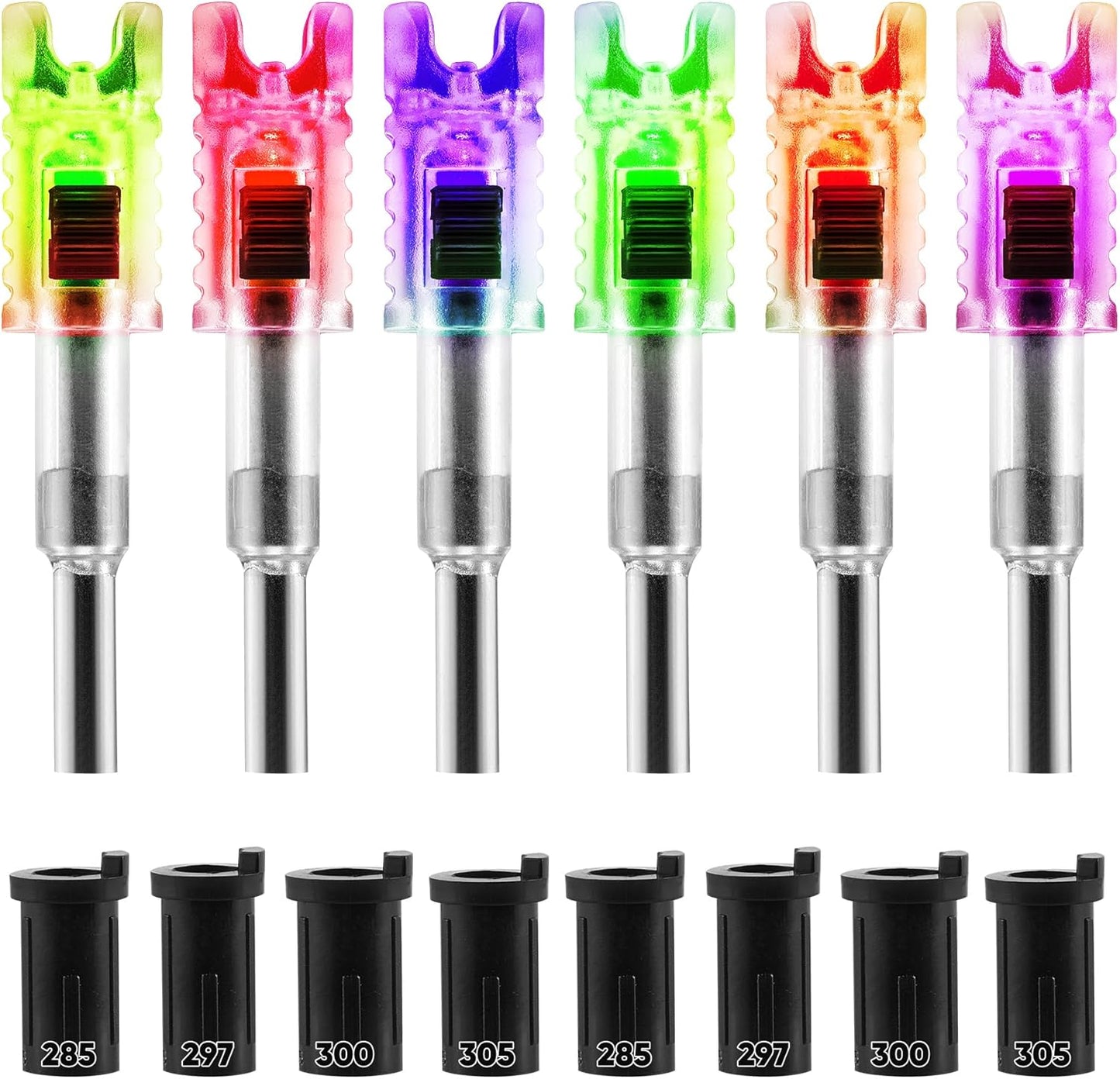 Skiennix 6 Pack Universal Lighted Crossbow Nocks - Fits .285, .297, .300, .305 Bolts | Half-Moon Design