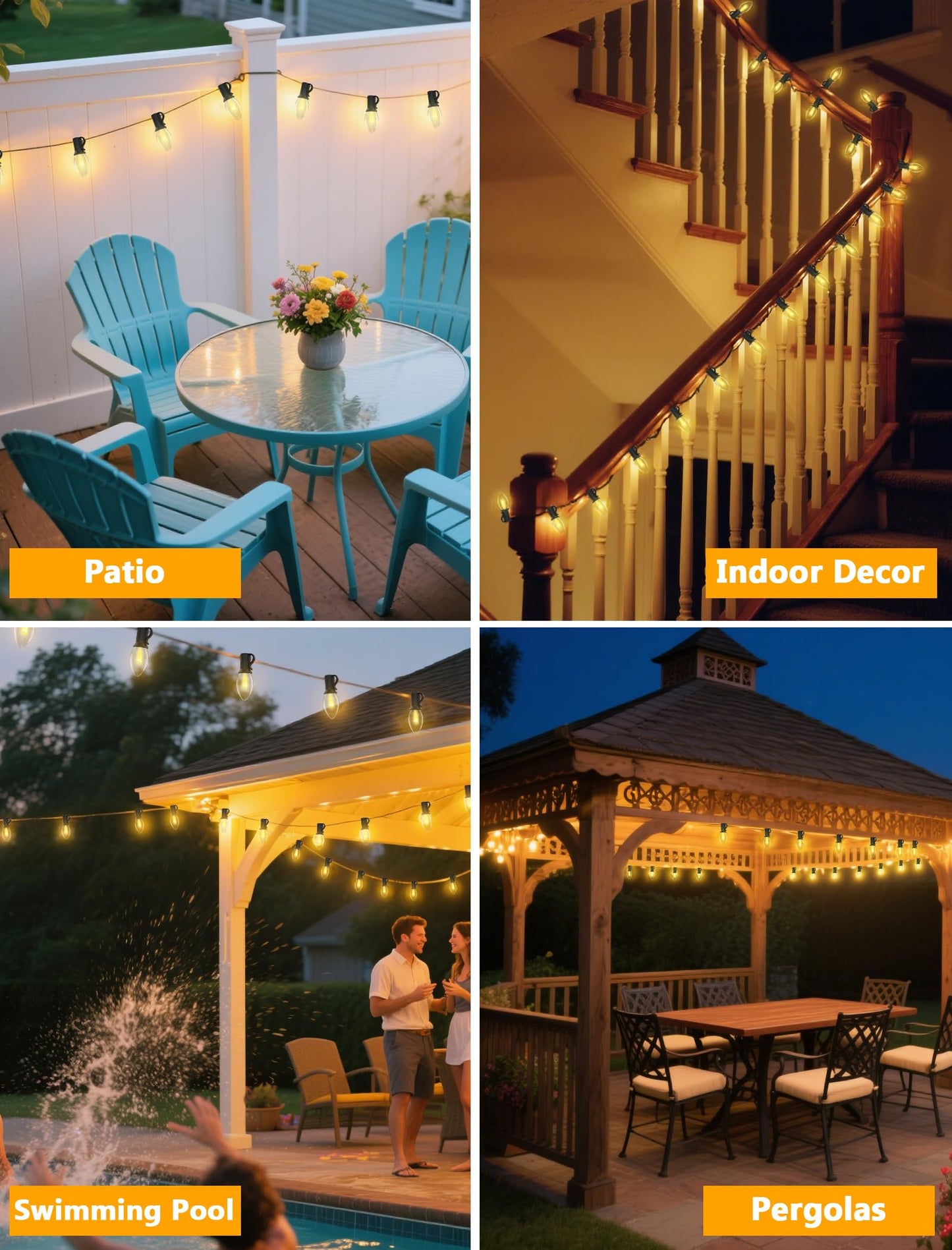 25 Pack C7 Clear Replacement Light Bulbs, E12 Candelabra Base 5W Warm White Incandescent Bulbs for Indoor Outdoor Christmas String Lights, Night Lights, Christmas Village Houses, Window Candles Decor