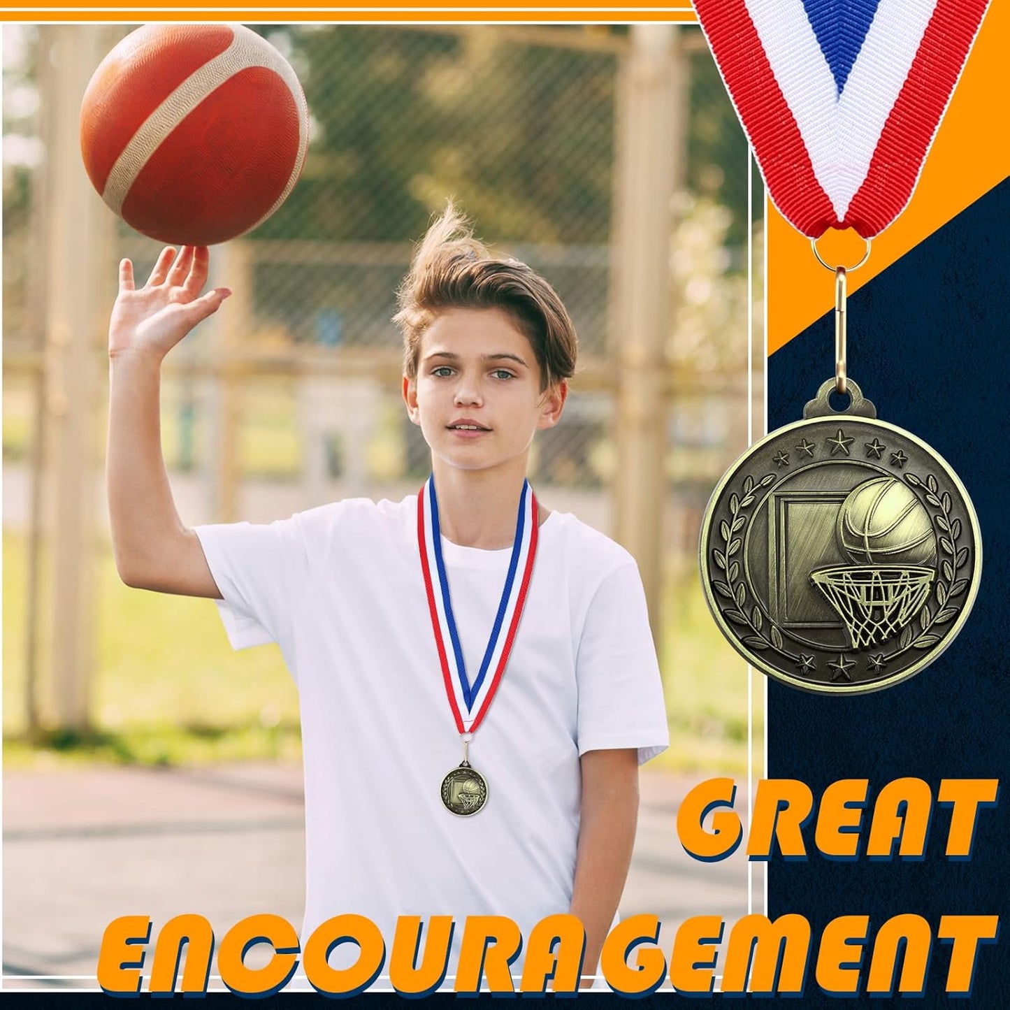 Misdary 12 Pack Medals - Team Participation Trophies with Neck Ribbons for Kids Sports Awards