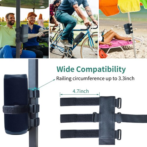 HomeMount Portable Speaker Mount for Golf Cart Accessories - Adjustable Strap Fits Bluetooth Wireless Speaker Strap Attachment to Heater/Beach Umbrella/Boat