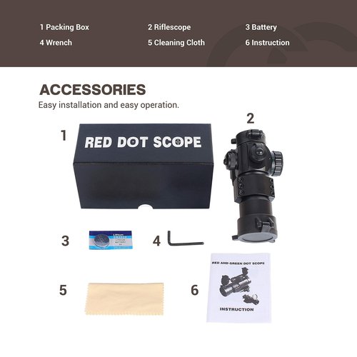 ESSLNB Red Dot Sight Red/Green Dot Reflex Sight Scope with 20mm/22mm Picatinny Riser Rail Mount 5 Adjustable Brightness and Flip-Up Covers
