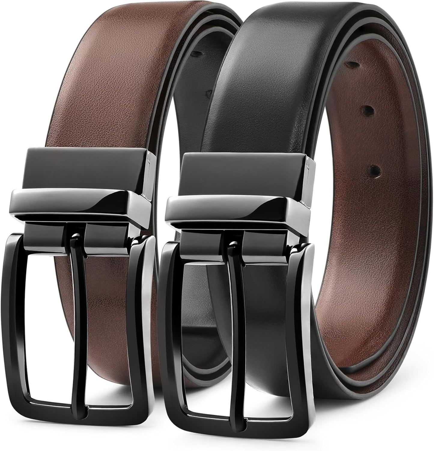 MilorDE Reversible Leather Belt for Men - Adjustable Size - Dual Style Design in One Belt