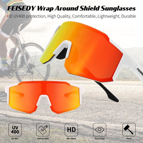 FEISEDY Polarized Sports Sunglasses for Men Women Youth - Baseball, Running, Cycling UV400 Protection 4 Lenses B0279