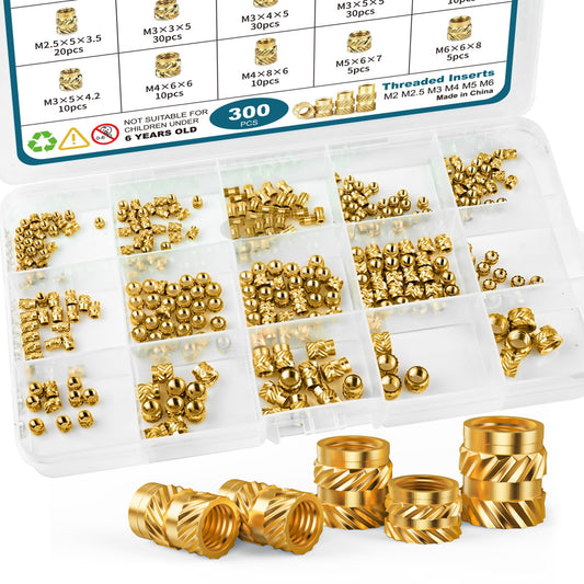 ELCJDZYO 300Pcs Threaded Inserts M2 M2.5 M3 M4 M5 M6 Brass Heat Set Insert for Plastic and 3D Printing Components