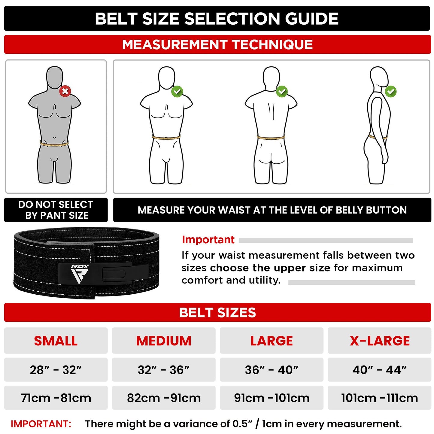 RDX Weight Lifting Belt Powerlifting, Approved By IPL and USPA, 10mm Thick 4" Leather Lumbar Back Support, Lever Buckle Gym Strength Training Equipment, Bodybuilding Deadlifts Squats Workout Men Women