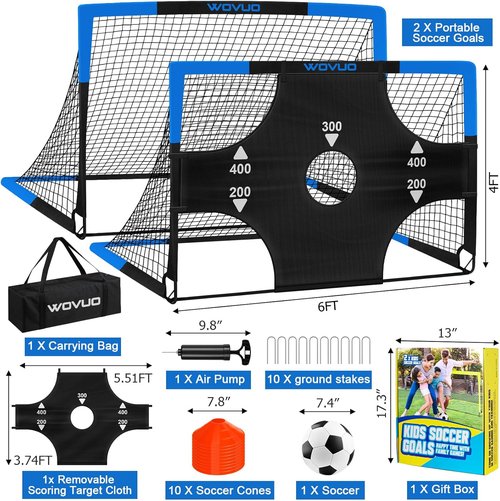 Kids Soccer Goals - Portable 6x4 ft Training Set with Target, Ball & Cones | Ideal for Ages 3-14