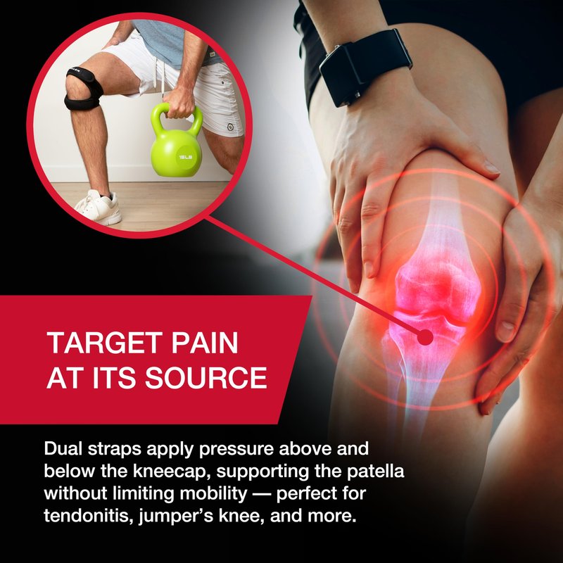 MUELLER Sports Medicine Adjustable Max Knee Single Strap, Knee Pain Relief Support for Men and Women, Ideal for Osgood-Schlatter's, Runner's Knee, Patellar Tendinitis, Black, Large/X-Large